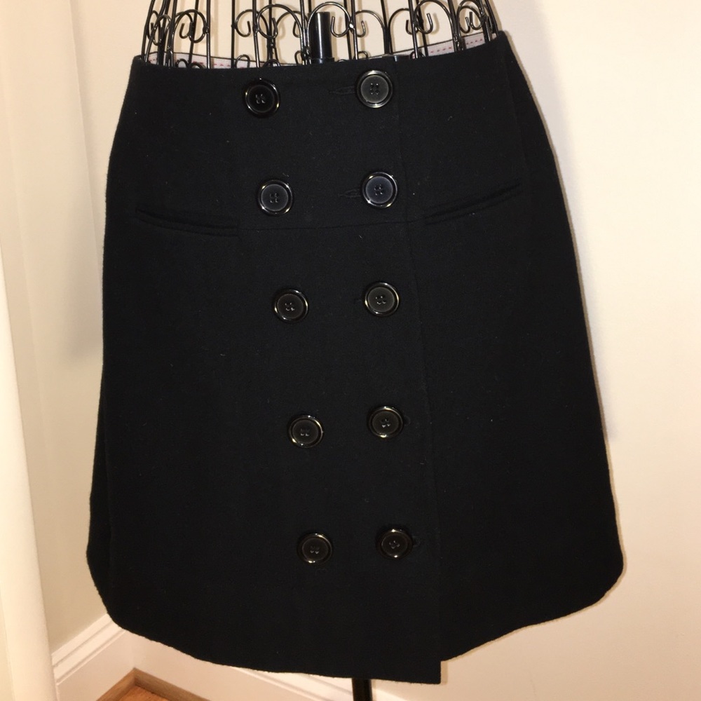 Black Wool Cashmere Button Skirt
